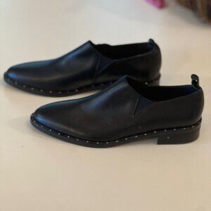 Freda Salvador Black Leather Studded Loafers sz 5